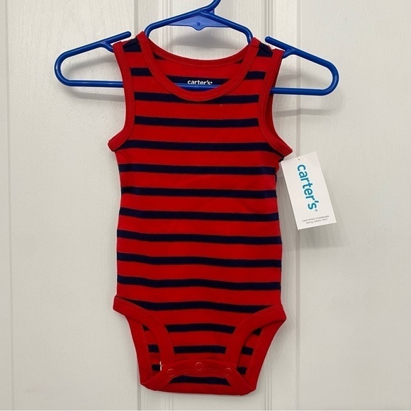 🆕 Carter’s Sleeveless Bodysuit Red Blue Striped 3M Unisex - Picture 1 of 5